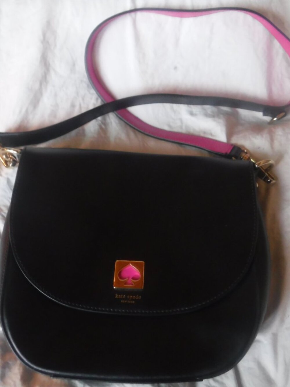 Kate Spade New York Doreen Black Leather Logo Flap Closure Crossbody Bag